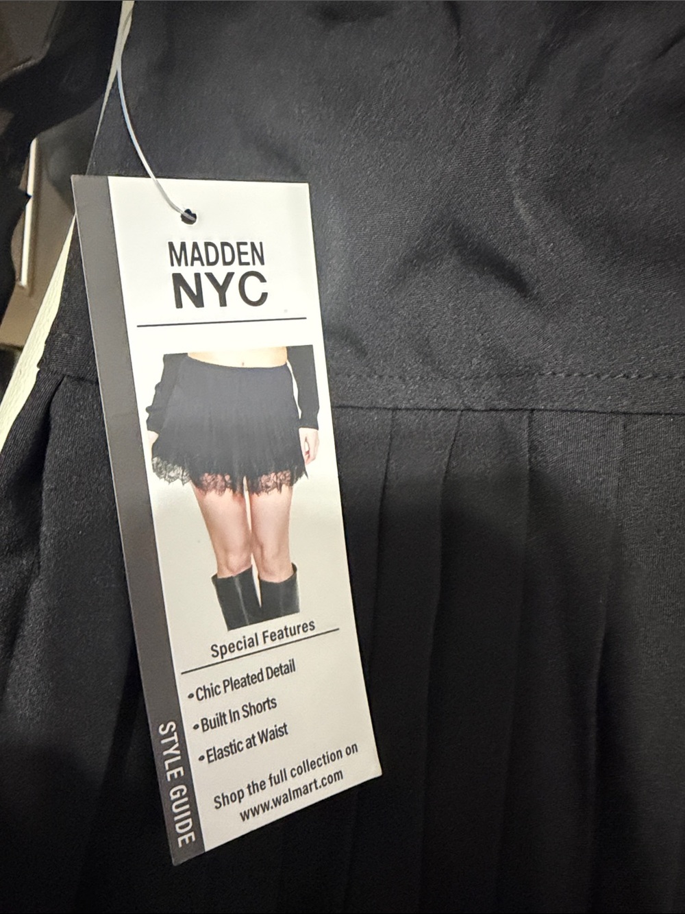 Madden NYC Black Pleated Skater Mini Skirt with Lace Hem